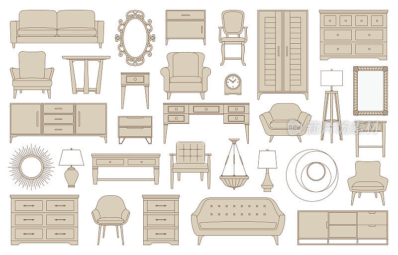 Furniture home decor interior design living room bedroom icons